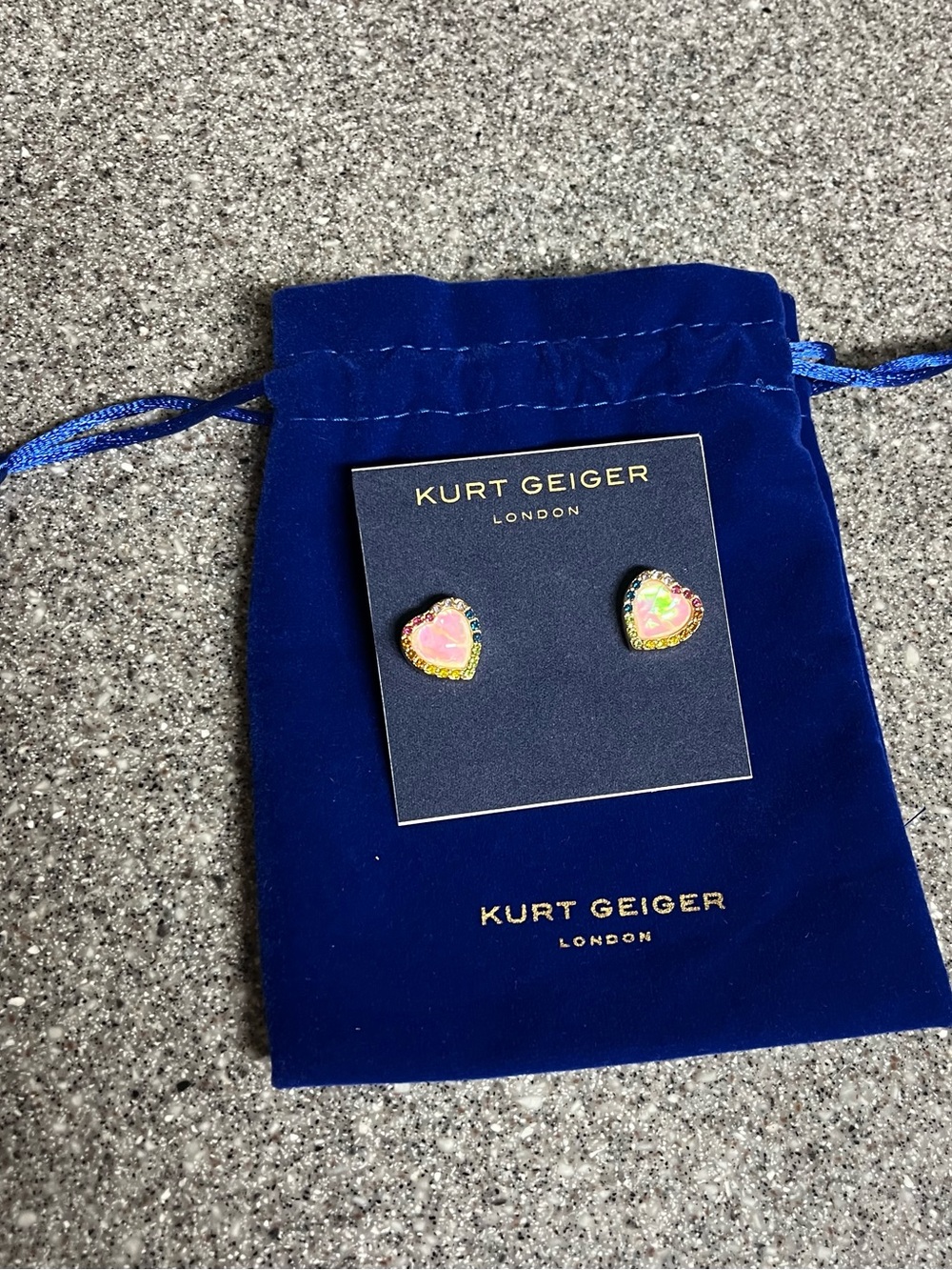 Kurt Geiger Heart Stud Earrings in Pink and Gold